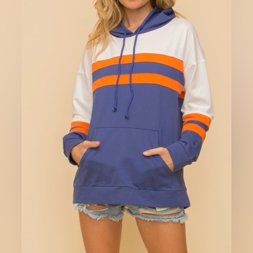 Varsity Blue/Orange/White French Terry Hoodie Pullover